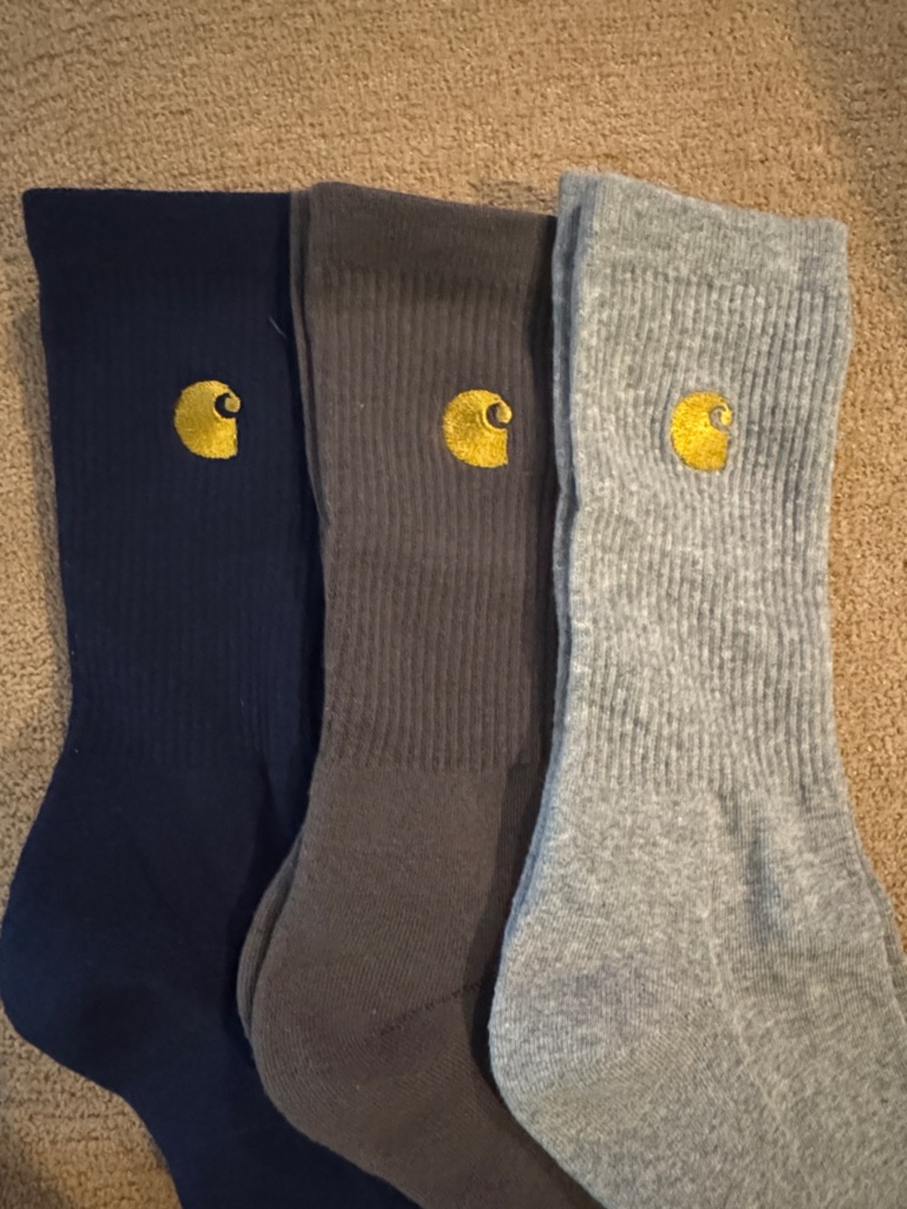 Carhartt Men’s Crew Socks in Navy, Brown & Light Gray